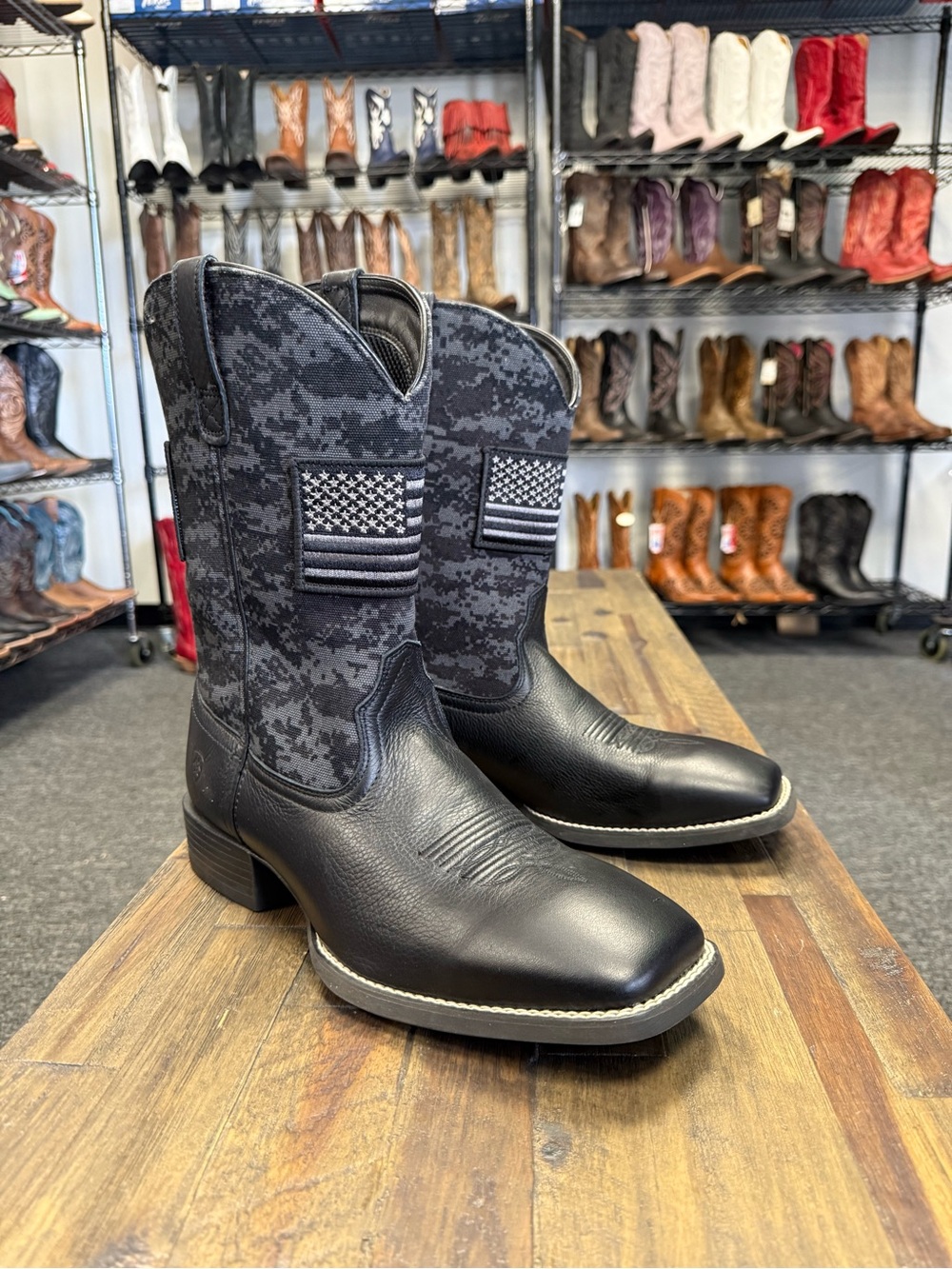 Ariat Patriot Western Cowboy Boots Black Camo Square Toe Size 13 EE (Wide)